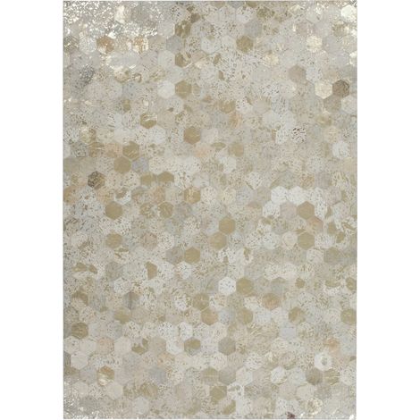 Tappeto Dazzle in Pelle Avorio e Oro con Motivo Esagonale (1/4)