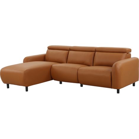 Skaane-Canapé 3 places avec chaise longue gauche fonction électrique en PU cognac (1/5)