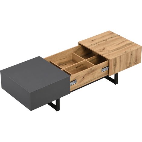 Table basse moderne multifonctionnelle coulissante avec rangement dissimulé, support en bois et métal de haute qualité, adaptée au salon et au bureau, facile à installer, 155 x 55 x 40 cm (1/5)