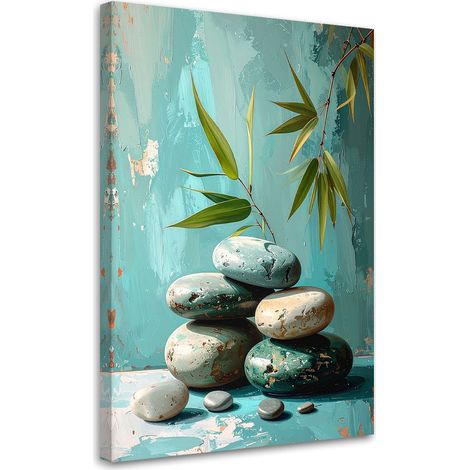 Quadro su tela, Pietre zen spa foglie su sfondo turchese, 60x90 (1/5)