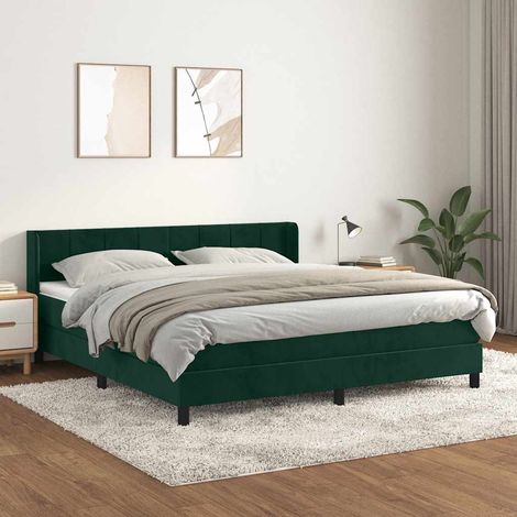 vidaXL Sommier à lattes de lit et matelas Vert foncé 160x200cm Velours (1/5)