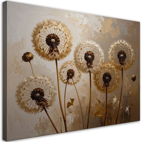 Cuadro en Lienzo, Flores de diente de león naturaleza beige, 60x40 (1/5)