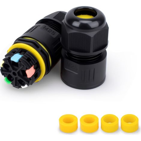 1pc Waterproof Junction Box Outdoor Cable Connector, M25 Quick Connection, 5 Pole for 5-8mm Cable, with 4pcs Wire Clamp and Rubber Plug (1/5)