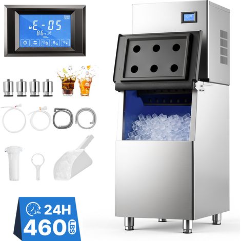 VEVOR Gewerbliche Eiswürfelmaschine 209 kg/Tag Eisproduktion Edelstahl, Eiswürfelbereiter, Touchscreen, Einstellbare Eisdicke, Selbstreinigung, 113 kg Fassender Behälter, 156 Stk. Eiswürfelformen (1/5)