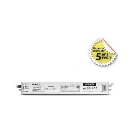 Alimentation pour LED 60W - 24V DC - IP67 - Garantie 5 ans Miidex Lighting® (1/2)