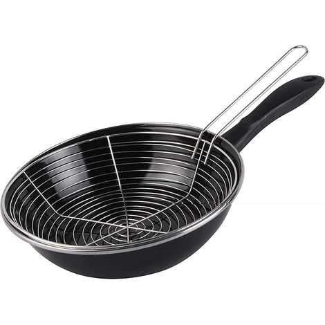 Poêle Friteuse 26 cm avec Panier, 2,9 L, Acier Émaillé, Tous Feux dont Induction, Passe au Lave-Vaisselle, Noire (1/2)