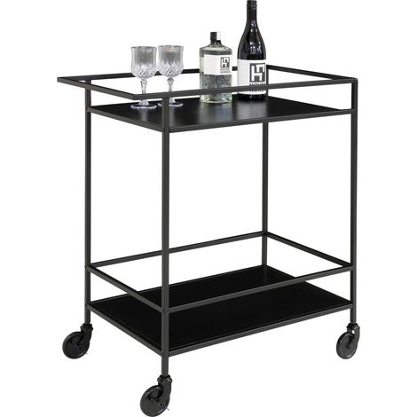 Chariot de bar VITA – Bois naturel ou métal noir-blanc-Noir (1/5)