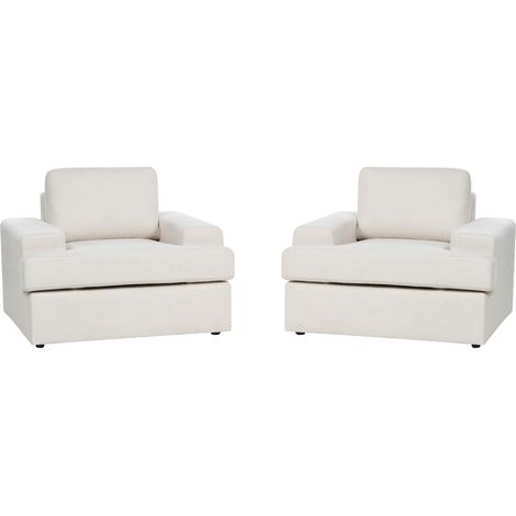 Conjunto de 2 sillones clásicos tapizado tela poliéster respaldo acolchado grueso beige claro Alla