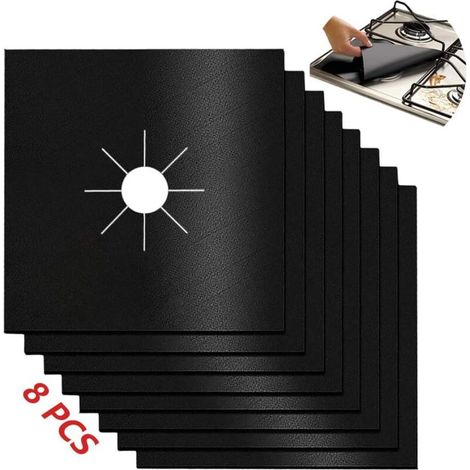 8 Pcs Brûleur de Cuisinière Réutilisable Couvre Plaque de Cuisson à Gaz Protection D'écra Cuisinière Gaz Protecteur Pad Antiadhésif, Facile Nettoyer, pour Familles, écoles, Restaurants Etc—Noir (1/5)