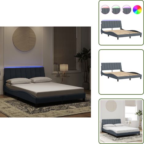 The Living Store Bettgestell mit LED-Leuchten Dunkelgrau 140x190 cm Samt - Samtsofa - Bettrahmen - Doppelbett - Boxspringbetten - Nachttischlampe (1/5)