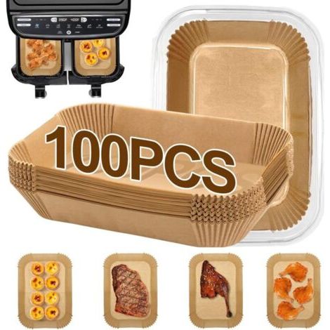 QORVA-Lot de 100 doublures de friteuse à air pour friteuse Ninja Dual Air, doublures en papier parchemin j (1/5)