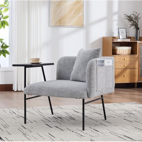 Sillón 86x72x71 cm gris chenilla con mesa auxiliar y bolsillos laterales (1/5)