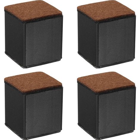 4Pcs Rehausseurs De Meubles Auto-Adhésifs, 2.36"x2.68" Carrés Lourds pour Lit, Rehausseurs De Table Et Canapé en Acier Carbone avec Patins en Feutre, Nivellement, Noir (1/5)