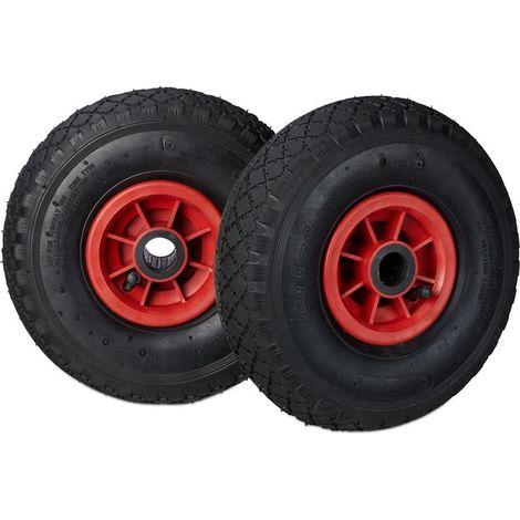 Roue de brouette caoutchouc 80 kg, roue de rechange, 260 x 85 cm essieu 3.00-4 chariot diable, noir-rouge (1/5)