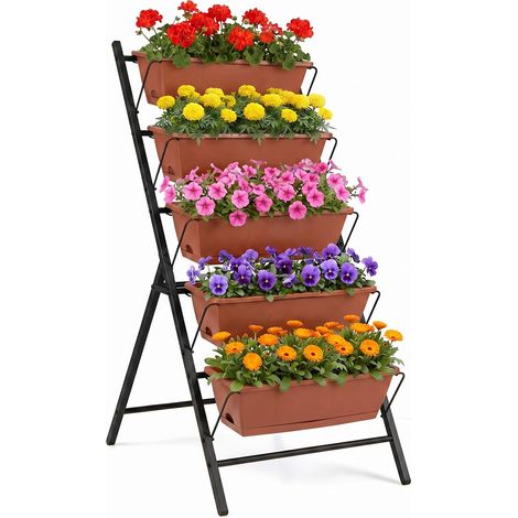 COSTWAY Fioriera Orto Letto Scaffali Piantatore Cassone Supporto Verticale Sollevato Rialzato Porta Vasi Fiori Piante Erbe Portafiori Esterno Balcone Terrazza (1/5)