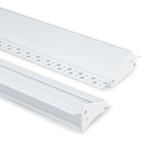 Perfil Aluminio Empotrable para Escayola / Pladur para Tira LED hasta 20mm con Tapa Continua Blanco 2 m Blanco traslúcido