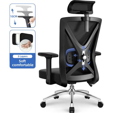 Ergonomic Office Chair with 4D Adjustable Lumbar Support, Metal Base, Headrest & Armrests – Black Home Office Chair