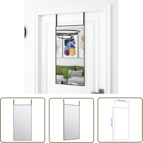 The Living Store Miroir de porte Noir 40x80 cm Verre et aluminium - Miroir De Porte - Miroir Mural - Miroir Suspendu - Décoration Murale - Miroir Moderne (1/4)