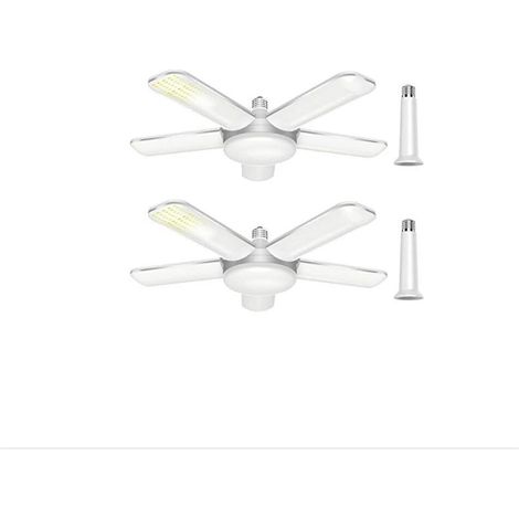 80W Éclairage LED Garage Paquet de 2,(Lumière chaude) E27 Lampe de Garage Dimmable Lampe d'atelier Déformable à 5 Panneaux Ajustables, Plafonnier LED Garage pour Entrepôt, Atelier (1/5)