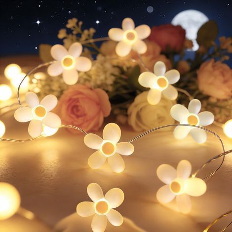 Guirlande lumineuse en forme de fleurs - 2 m - 20 LED - À piles - Petite guirlande lumineuse d'extérieur - Décoration de mariage, jardin, fête (style J) (1/5)