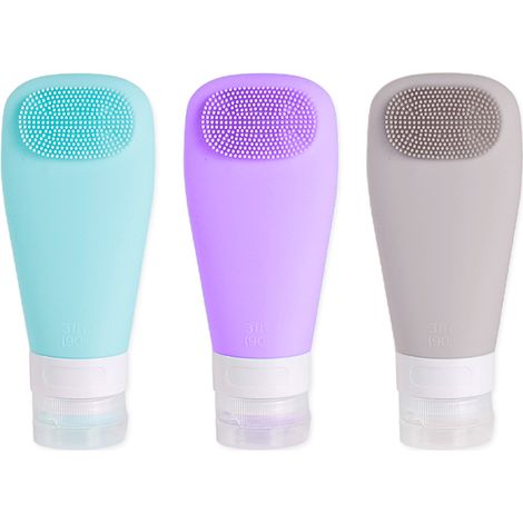 Lot de 3 flacons silicone 90 ml, anti-fuite, large ouverture, pochette incluse, voyage (1/5)