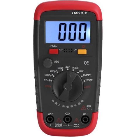 Capacimètre Numérique - Plage De Mesure 0 1 pF À 20 000 µF - Affichage LCD Rouge/Noir - 9 Mémoires - Alimentation Pile 9 V