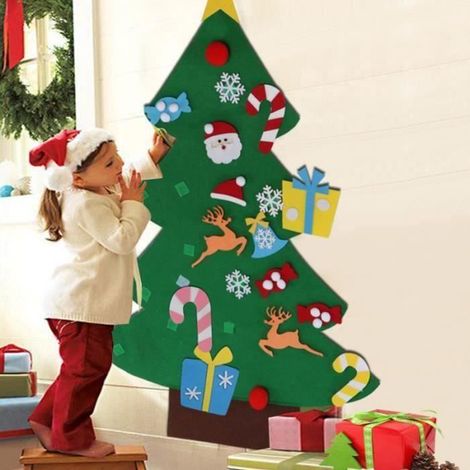 Tenture murale sapin de Noël en feutre décorative - Fait à la main - Décoration festive (1/3)