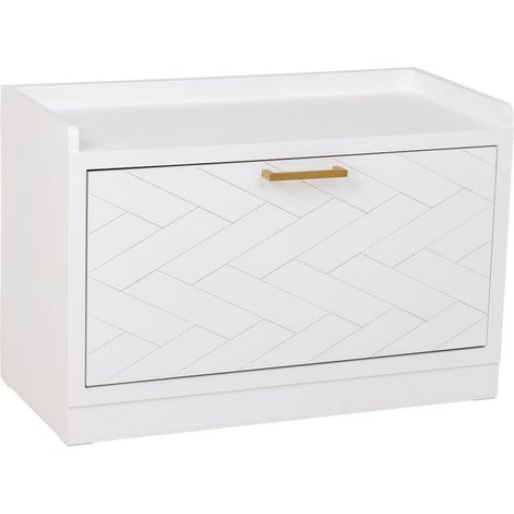 Banqueta zapatero de madera y metal blanco 80x38x53 (1/5)