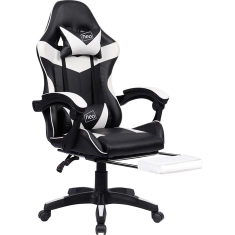 Neo White Massage Sport Racing Gaming Office Chair With Footrest (1/5)