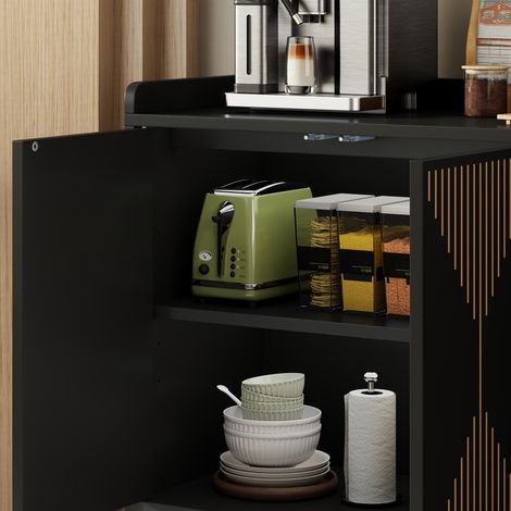 Buffet de cuisine avec 4 portes et étagères réglables, armoire de rangement pour salon et salle à manger, meuble bas en bois, 140 x 40 x 84 cm (1/5)