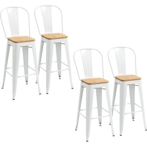 Lot de 4 tabourets de bar JANICE blanc et bois (1/5)