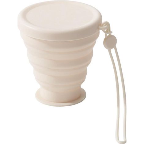 Gobelet pliable en silicone beige – 200 ml – Anti-fuite – Voyage, camping, pique-nique – Compact (1/5)