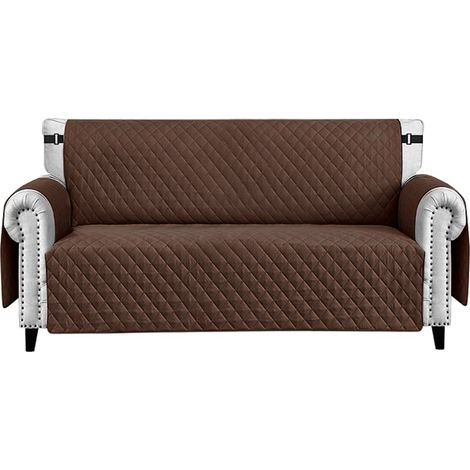 Housse de Canapé Fauteuil Imperméable Poches latérales Antitache Antidérapant Marron - 3 places