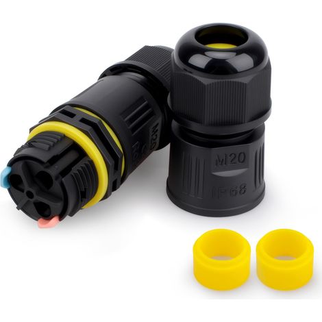 1pc Waterproof Junction Box Outdoor Cable Connector, M20 Quick Connector, 2 Pole for 5-8mm Cable, with 2pcs Wire Clamp and Rubber Plug (1/5)