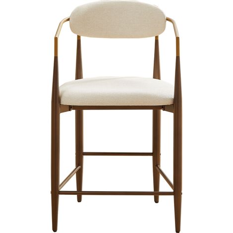 ELVMI Lot de 2 Tabourets de Bar avec Accoudoirs Dorés pour Îlot de Cuisine, Métal et Tissu, Beige (1/5)