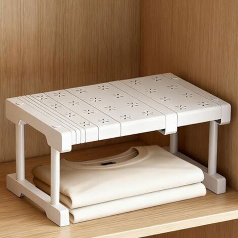 Organisateur de penderie empilable, étagères extensibles, étagères télescopiques sans perçage, pour armoire, armoire, cuisine, largeur 24 cm, hauteur 22 cm, longueur réglable 27-38 cm (1/5)