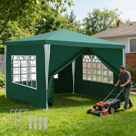 Randaco Pavillon 3x3m Gartenzelt wasserdicht Partyzelt mit Fenstern PE Plane für Garten Terrasse Geburtstag Grün (1/5)