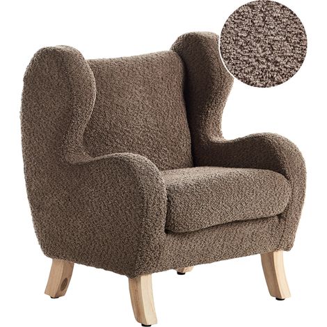 Sillón de bouclé tapizado con reposabrazos suave mobiliario habitación infantil marrón Farum