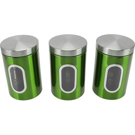 Bocaux de conservation alimentaire en acier inoxydable, réutilisables, pratiques, compacts et résistants, pour la cuisine, vert, lot de 3 (1/5)