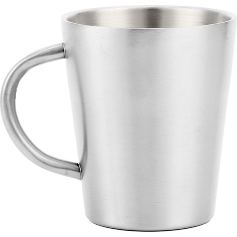 300-ml-Doppelwand-Isolierbecher aus Edelstahl 304 mit Henkel – Glänzendes Silber