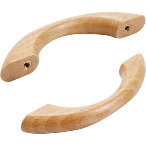 Poignées de meubles en bois 2 pièces poignées de porte poignées d'armoire poignées courbées poignées de tiroir avec vis couleur bois naturel (1/4)