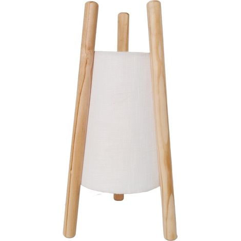 Tischlampe Dreibein aus Holz mit weißem Schirm 45 cm (1/4)