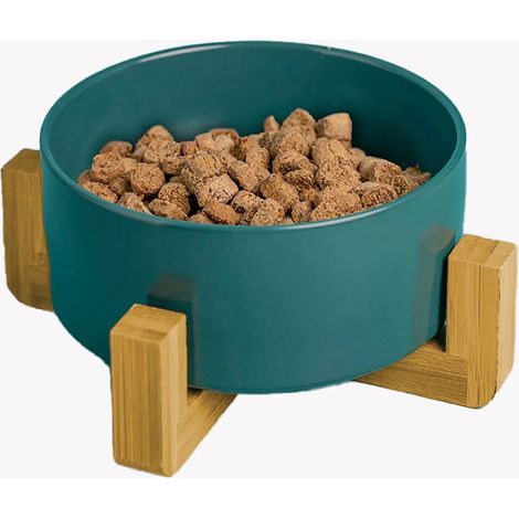 Futternapf mit dekorativem Holzfuß  grün (1/2)
