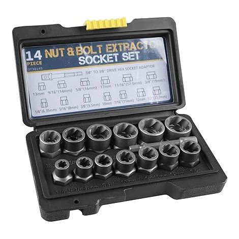 Lot de 14 extracteurs d'écrous Jeu d'extracteurs de vis à profil hélicoïdal, Jeu de clés à douille, Extracteur de boulons pour enlever les écrous et vis endommagés et rouillés (6,35-19 mm) (1/5)