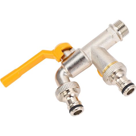 Robinet en laiton avec 1 arrivée 10mm et 2 départs 15mm pour jardin balcon maison extérieur (1/5)