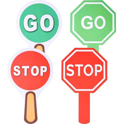 4pz Panneaux d'Arrêt et de Marche avec Poignée, Panneau Lumineux Rouge et Vert Panneau d'Arrêt et de Marche Double Face pour Les Enfants Qui Enseignent La Sécurité Routière en Classe (1/5)