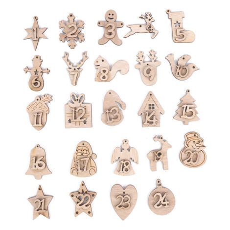24 nummerierte Holzaufkleber für Adventskalender, hängende Zahlen, Geschenkaufkleber, Weihnachtsdekoration, Weihnachtsbaumornamente, Perlenanhänger zum Aufhängen (1/4)