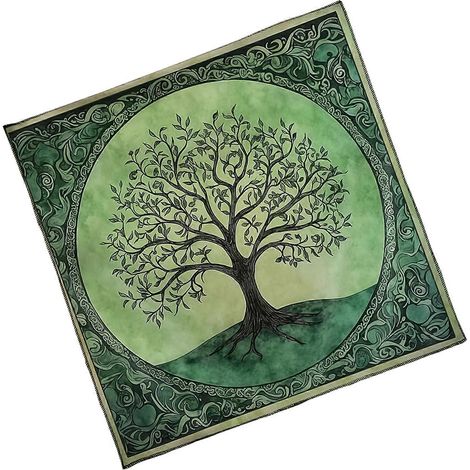 Tapisserie carrée divinatoire, motif grand arbre, nappe astrologique, nappe de tarot, nappe pour la sorcellerie, B 60x60cm (1/5)