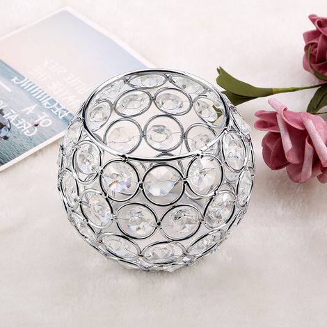 Porte-bougies en cristal argenté pour réchaud à bougies - Parfait pour décoration de mariage et fêtes de Noël (1/5)
