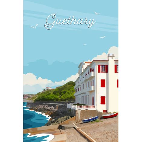 Tableau sur toile illustration Guethary 30x45 cm - Impression sur Toile Murale Décorative - Image imprimée en HD sur Toile - Toile sur Châssis en Bois FSC - Fabriqué en France (1/5)
